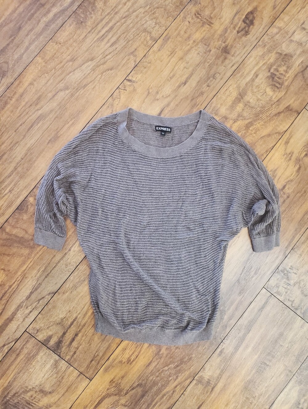 Express Open Knit Dolman Sleeve Sweater Taupe Gray XS